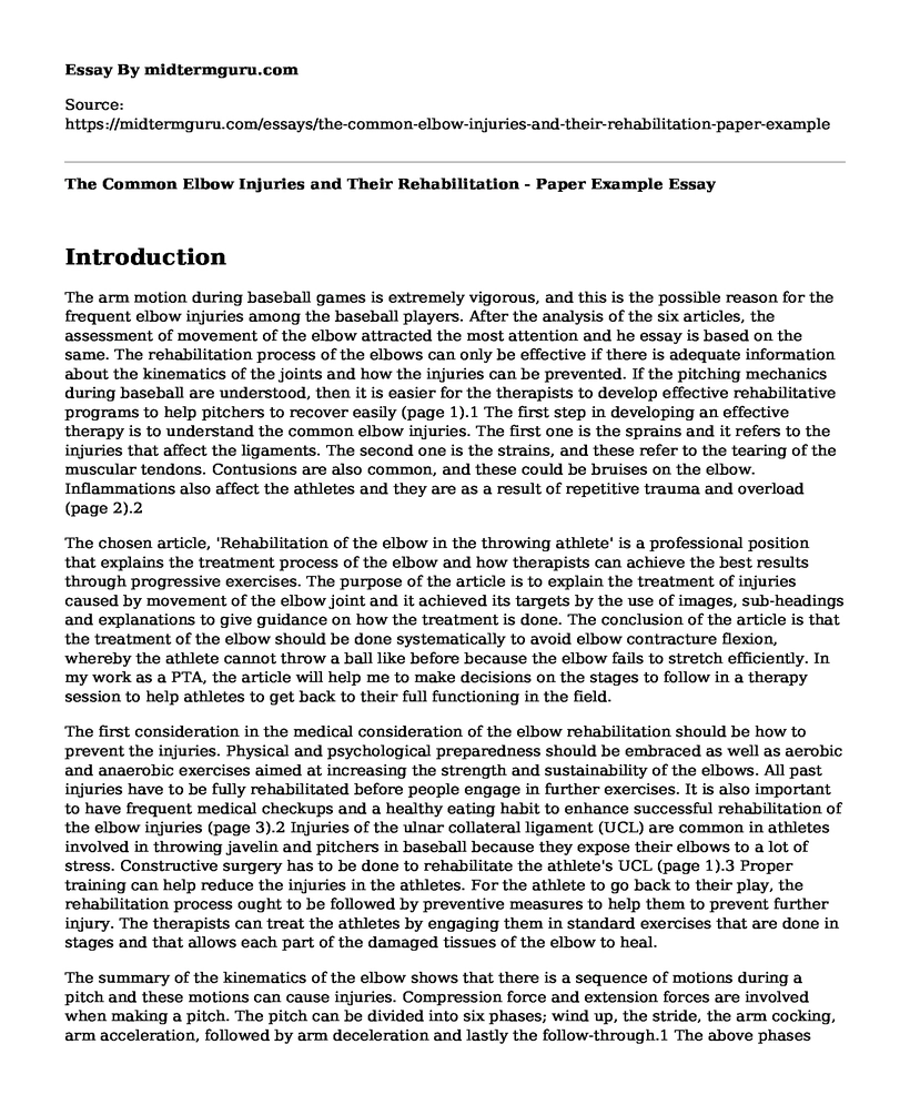 The Common Elbow Injuries and Their Rehabilitation - Paper Example