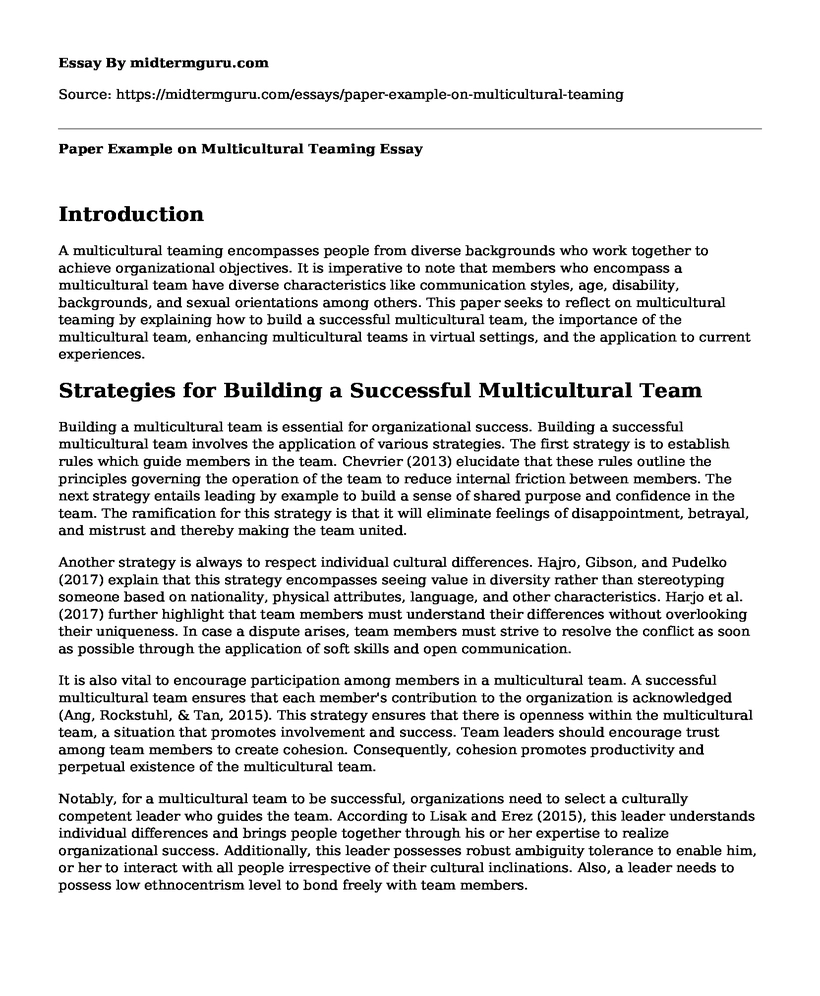 Paper Example on Multicultural Teaming