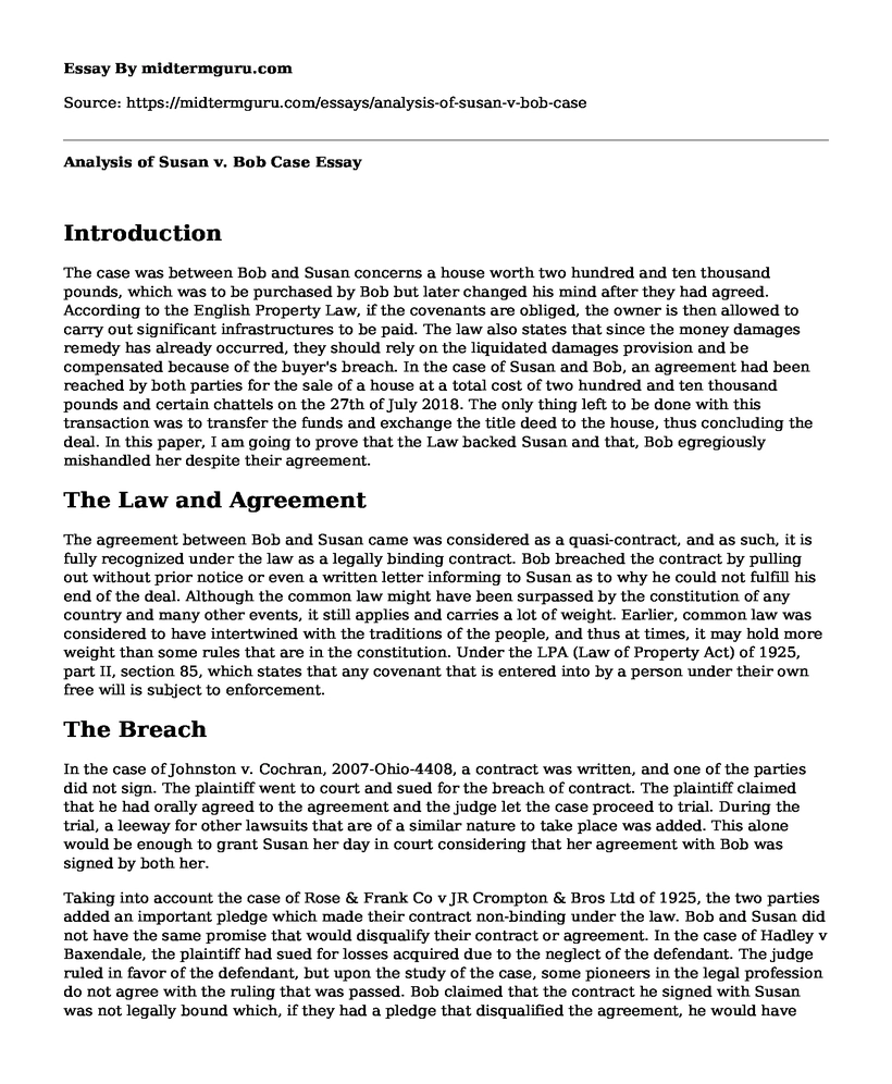 Analysis of Susan v. Bob Case