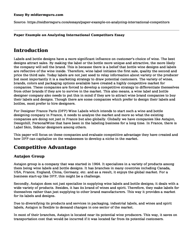 Paper Example on Analyzing International Competitors