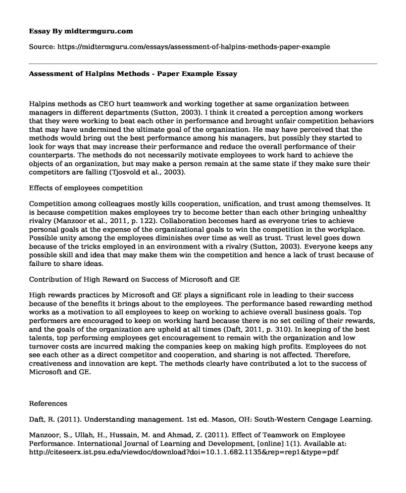 Assessment of Halpins Methods - Paper Example