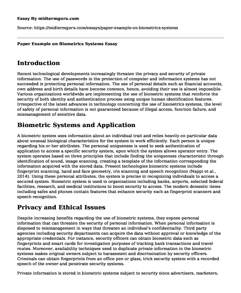 Paper Example on Biometrics Systems