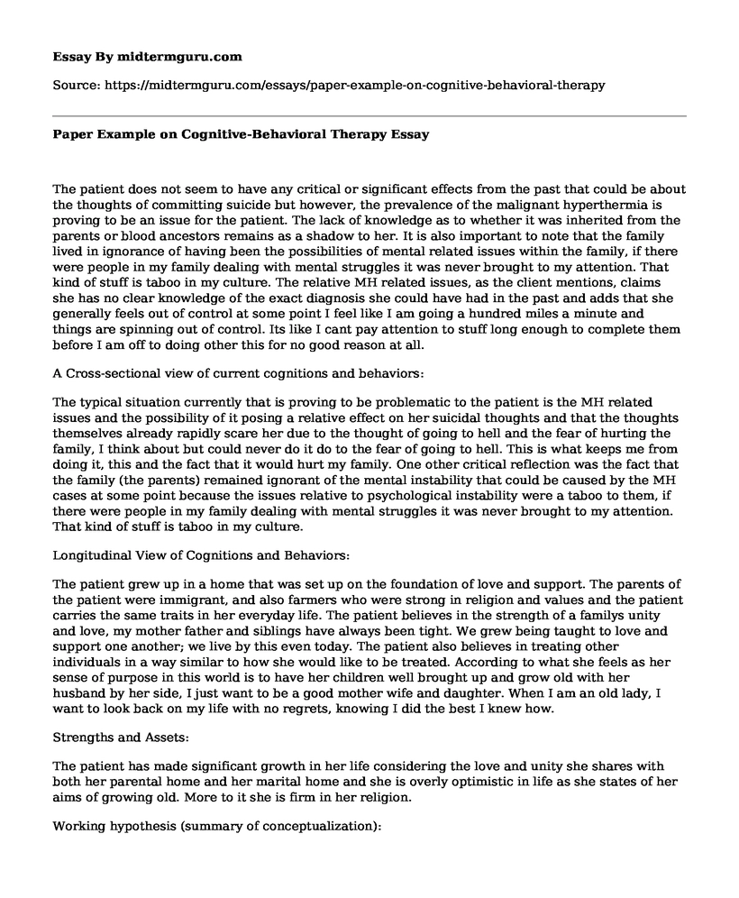 Paper Example on Cognitive-Behavioral Therapy