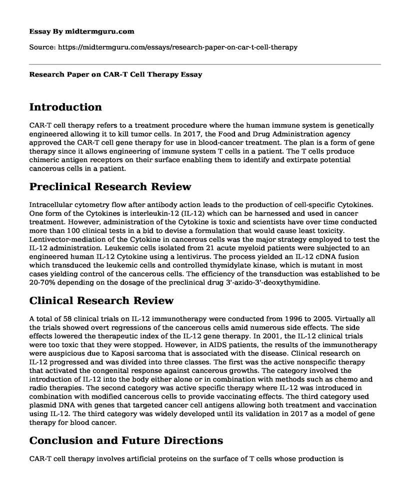 Research Paper on CAR-T Cell Therapy