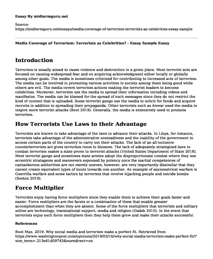 Media Coverage of Terrorism: Terrorists as Celebrities? - Essay Sample