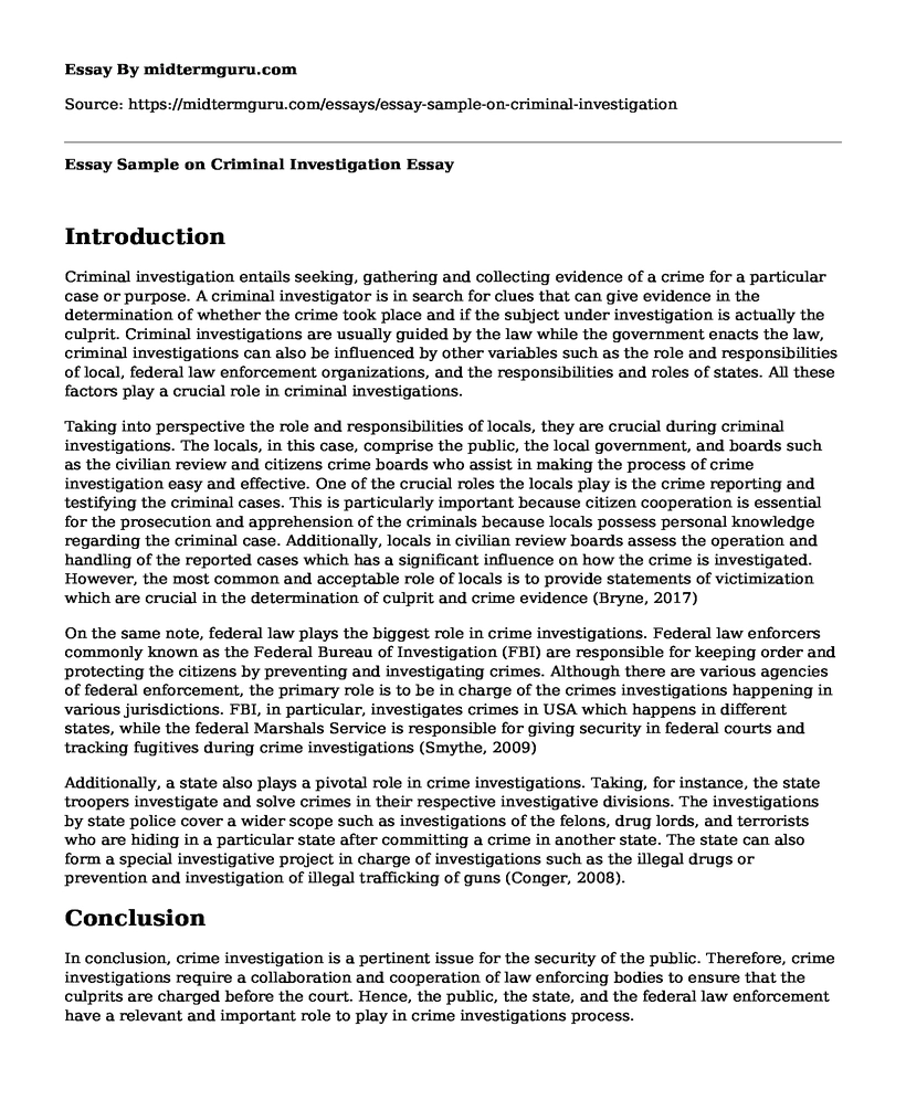 Essay Sample on Criminal Investigation