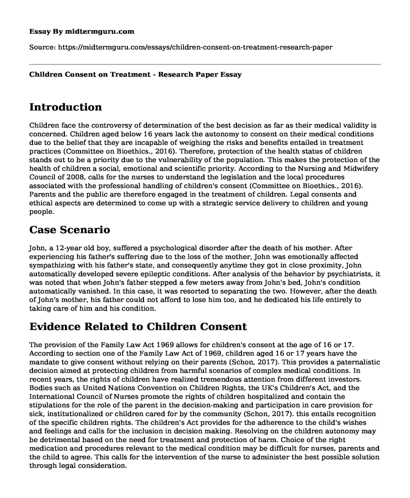 Children Consent on Treatment - Research Paper