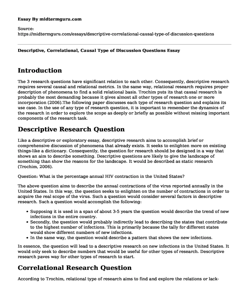 Descriptive, Correlational, Causal Type of Discussion Questions