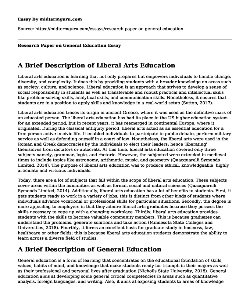 Research Paper on General Education