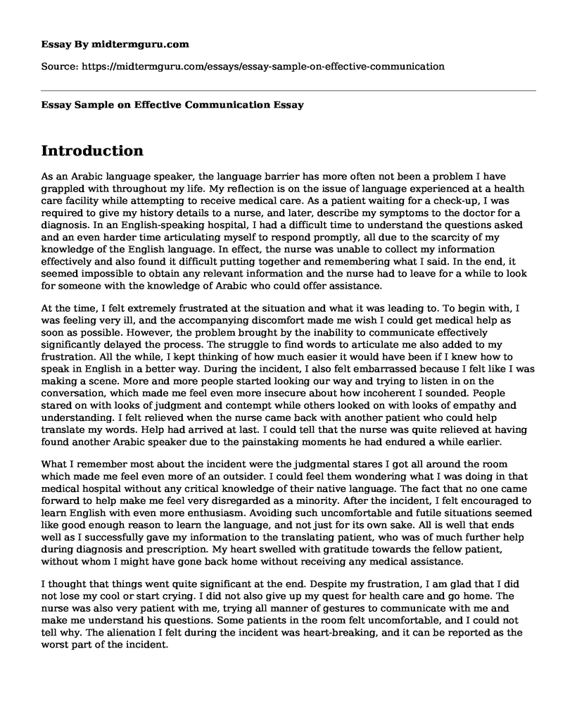 Essay Sample on Effective Communication