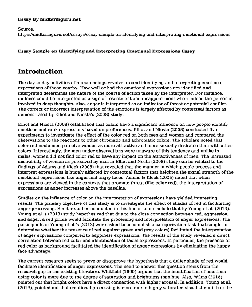 Essay Sample on Identifying and Interpreting Emotional Expressions