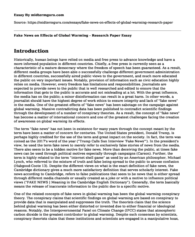 Fake News on Effects of Global Warming - Research Paper