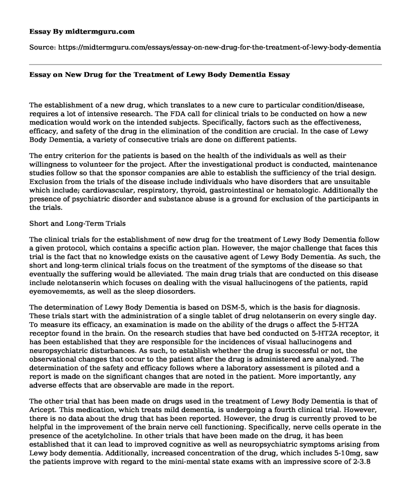 Essay on New Drug for the Treatment of Lewy Body Dementia
