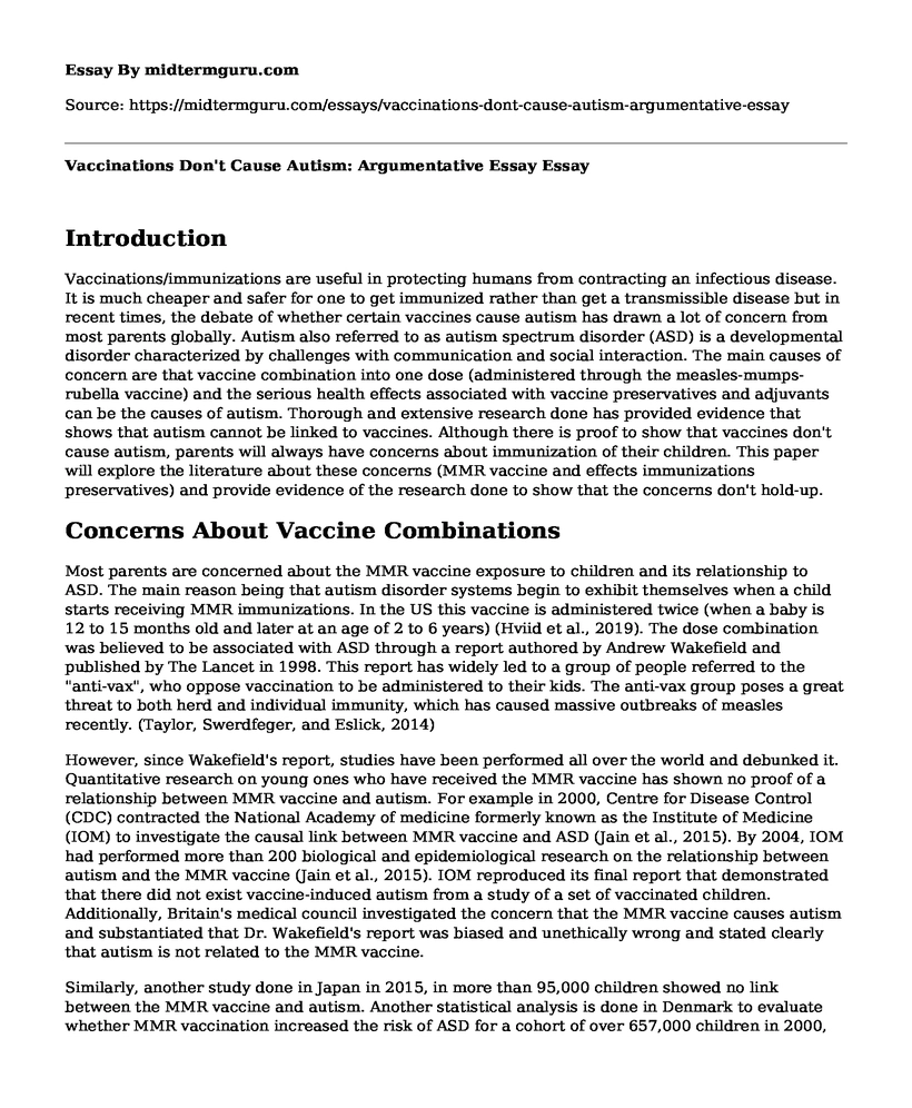 Vaccinations Don't Cause Autism: Argumentative Essay
