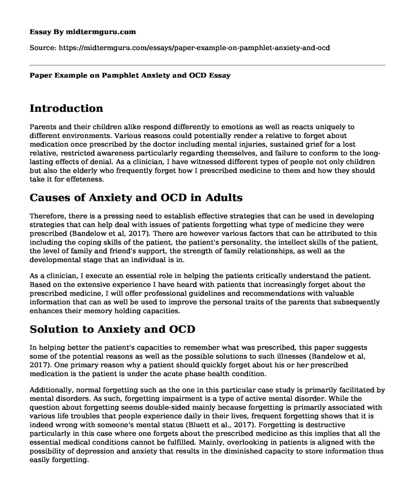 Paper Example on Pamphlet Anxiety and OCD