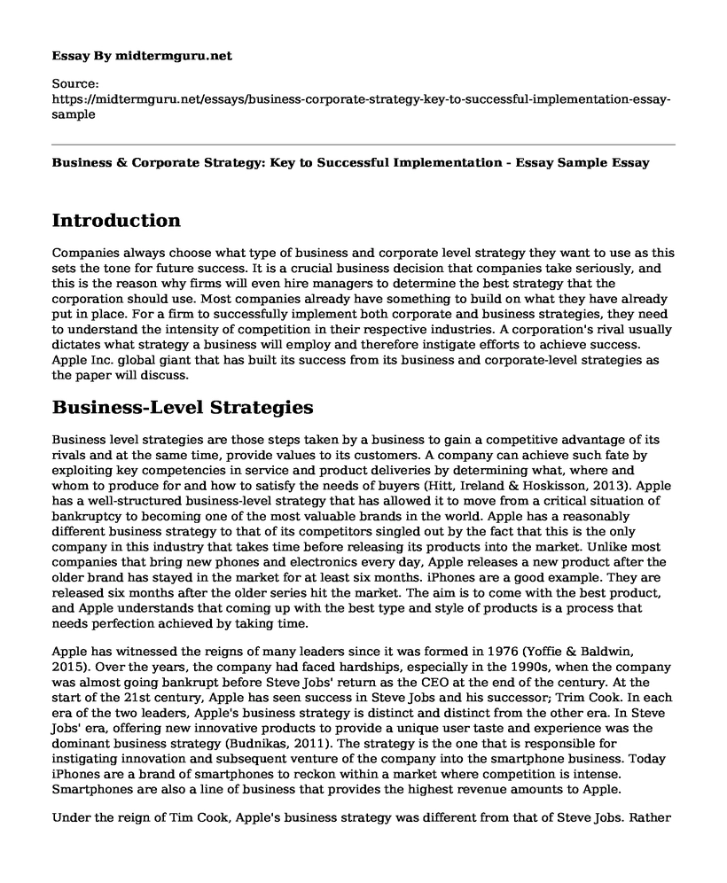 Business & Corporate Strategy: Key to Successful Implementation - Essay Sample