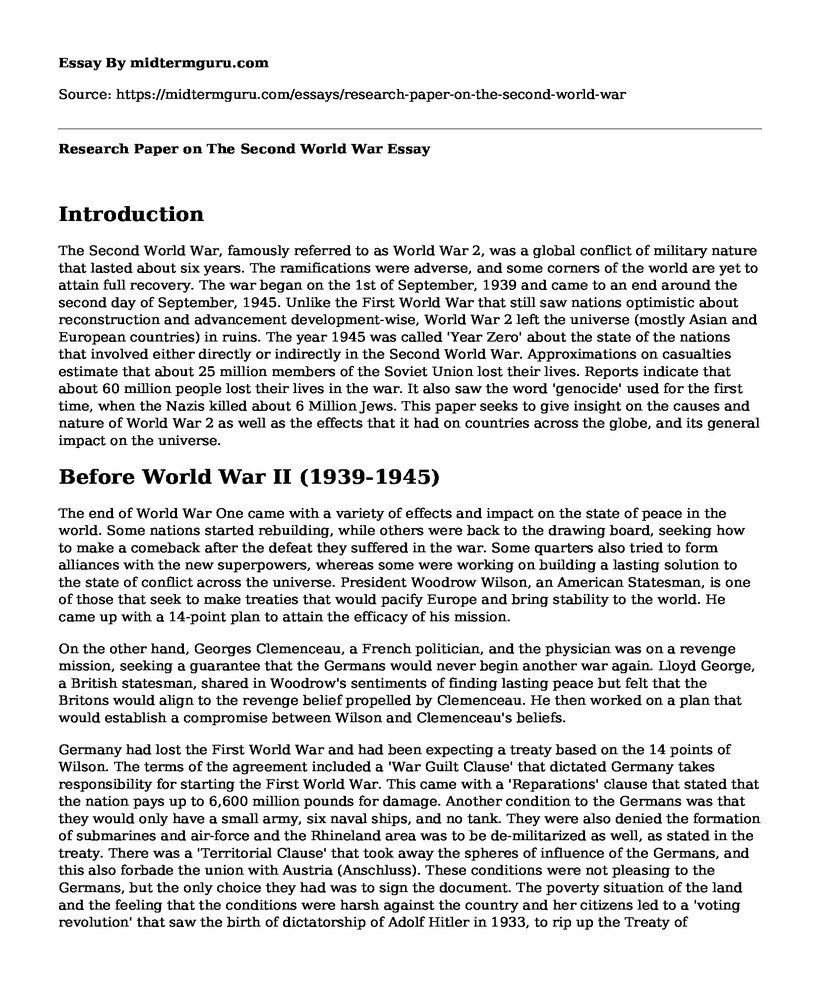 Research Paper on The Second World War