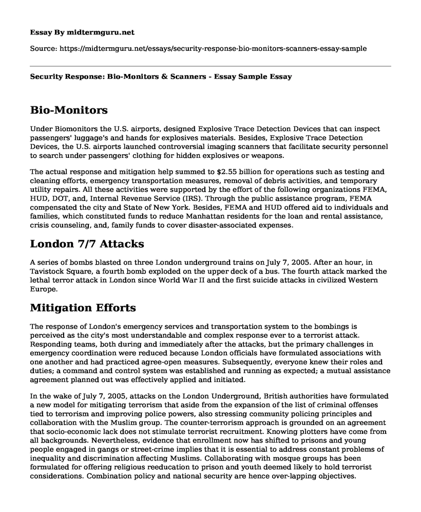 Security Response: Bio-Monitors & Scanners - Essay Sample