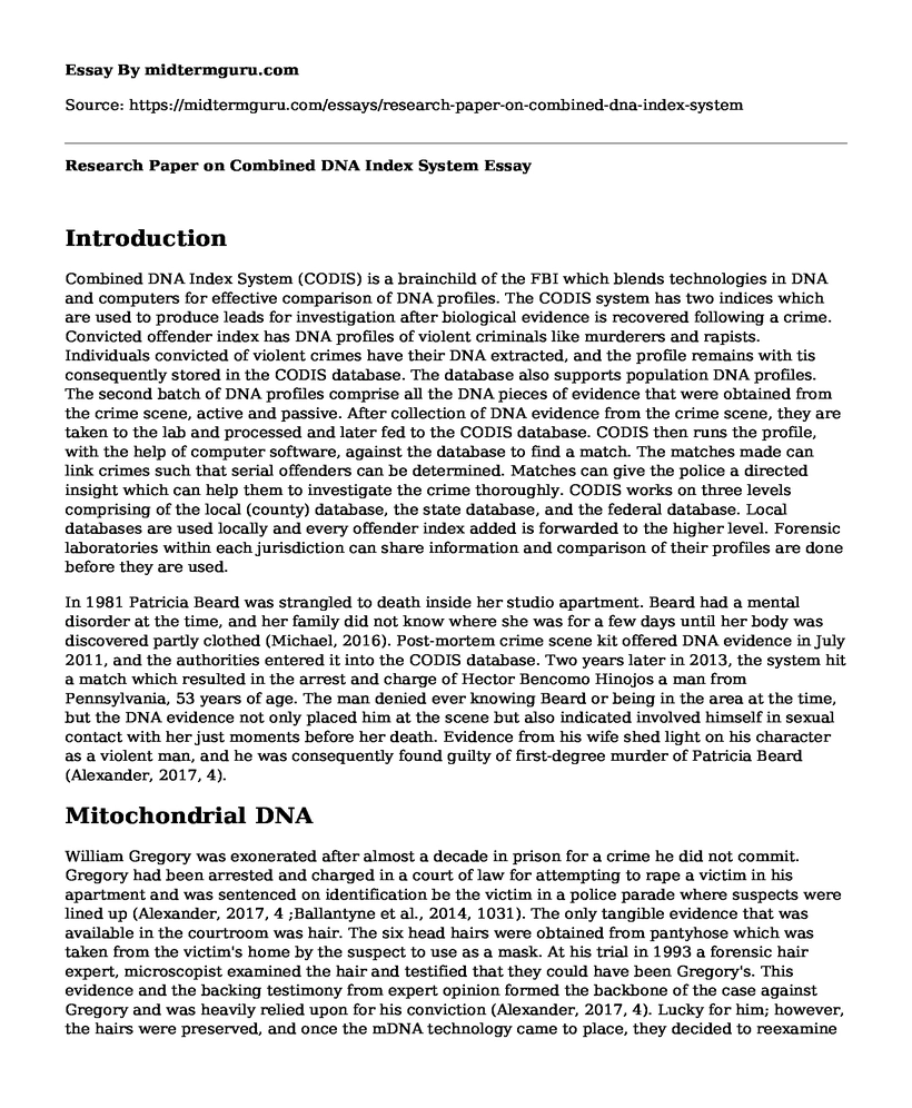Research Paper on Combined DNA Index System