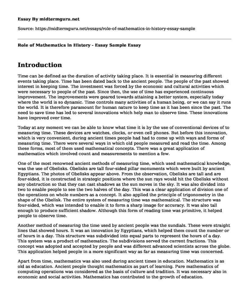 Role of Mathematics in History - Essay Sample
