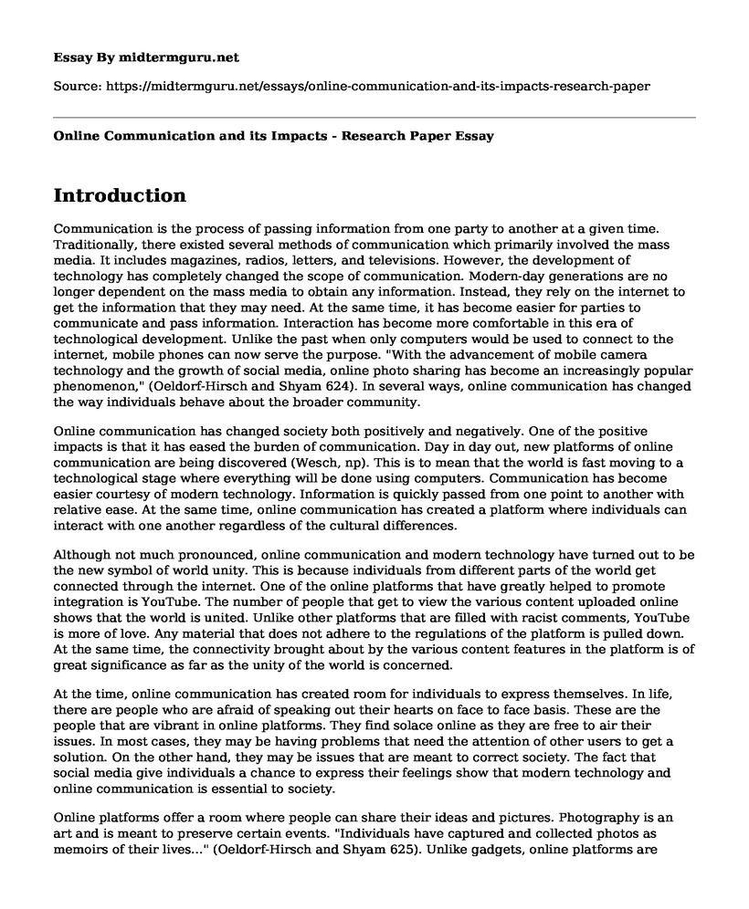 Online Communication and its Impacts - Research Paper