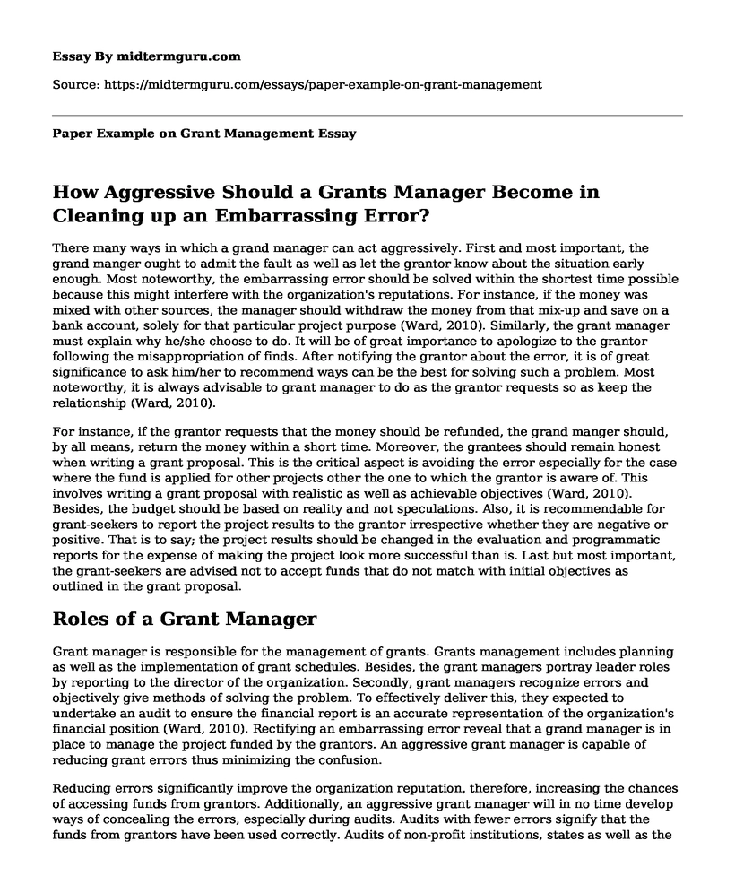 Paper Example on Grant Management