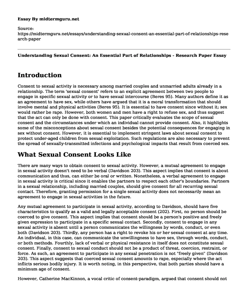 Understanding Sexual Consent: An Essential Part of Relationships - Research Paper