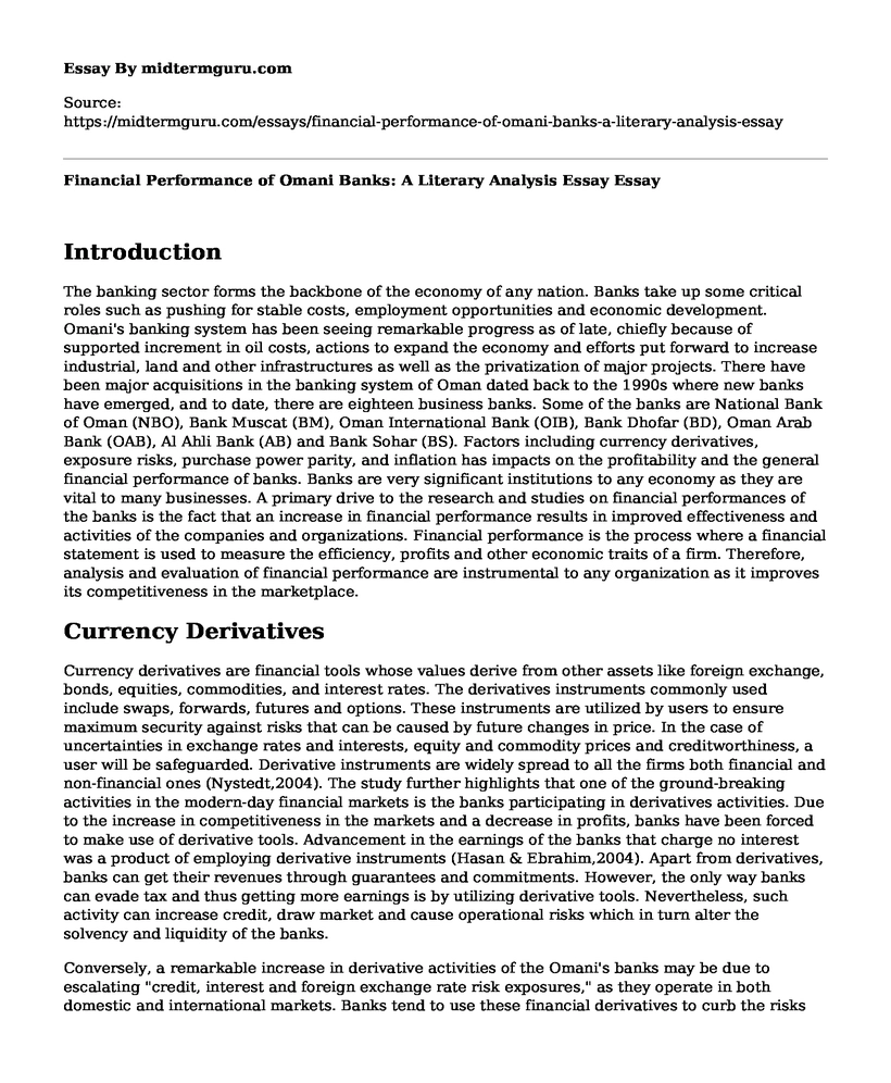 Financial Performance of Omani Banks: A Literary Analysis Essay