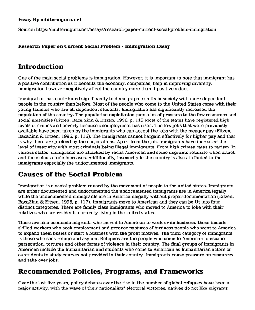 Research Paper on Current Social Problem - Immigration