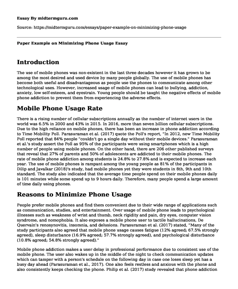 Paper Example on Minimizing Phone Usage