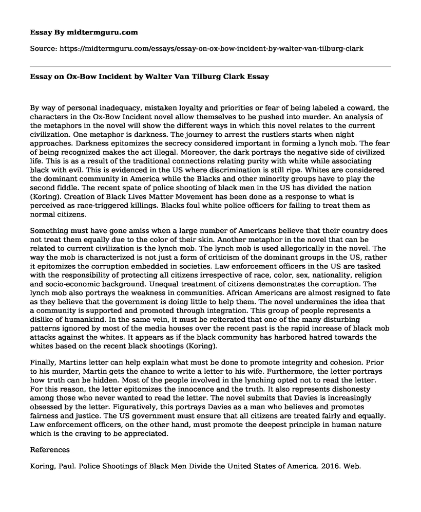 Essay on Ox-Bow Incident by Walter Van Tilburg Clark