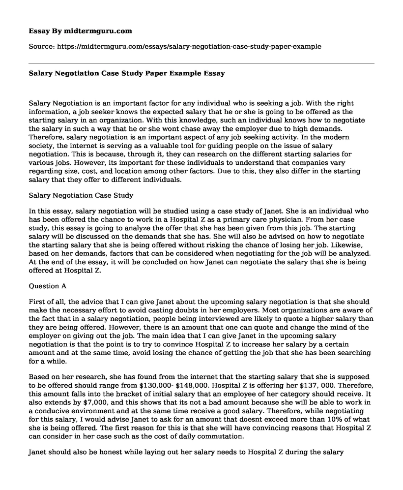Salary Negotiation Case Study Paper Example