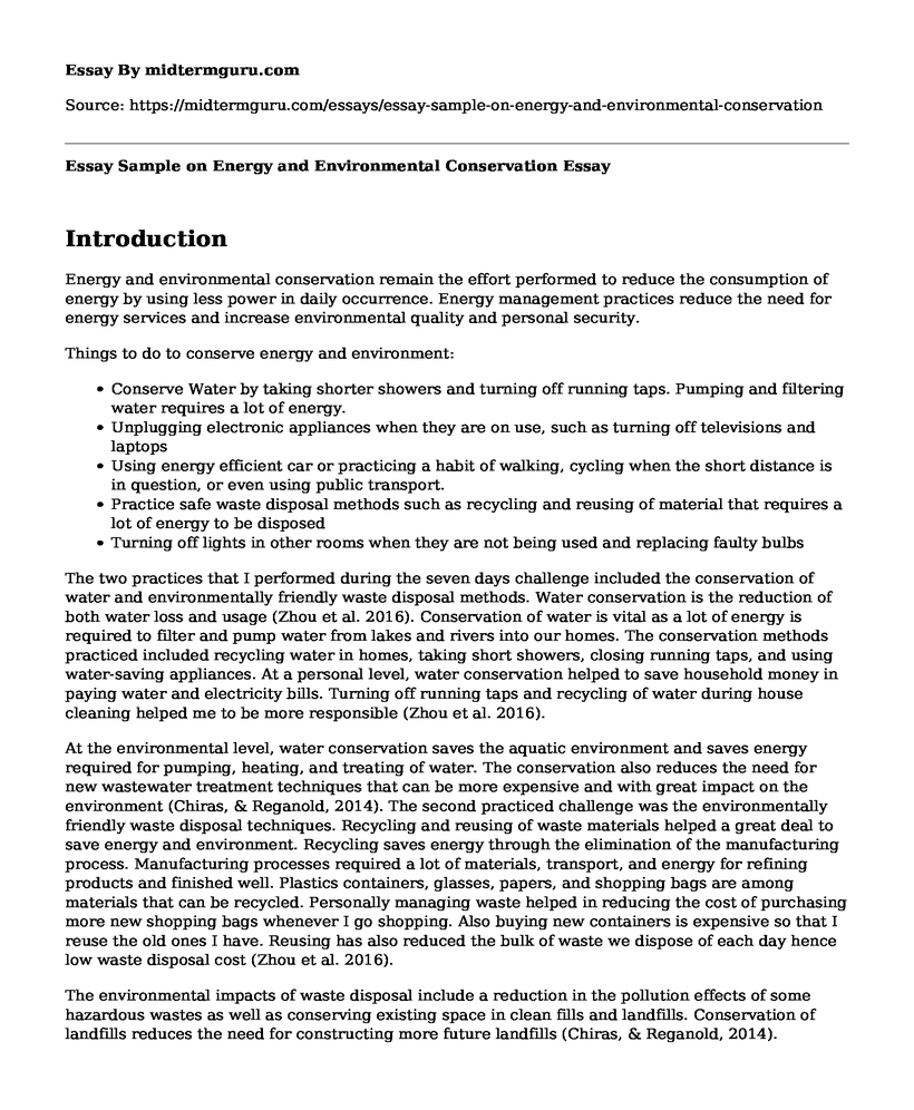 Essay Sample on Energy and Environmental Conservation