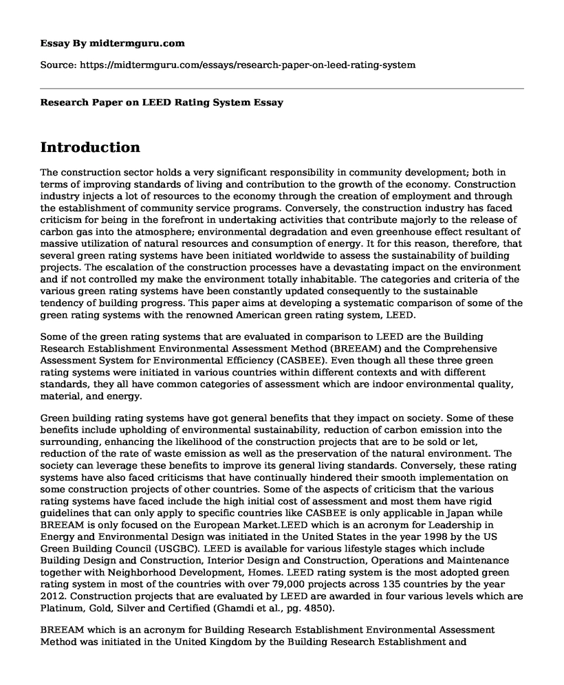 Research Paper on LEED Rating System