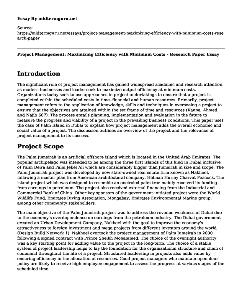 Project Management: Maximizing Efficiency with Minimum Costs - Research Paper