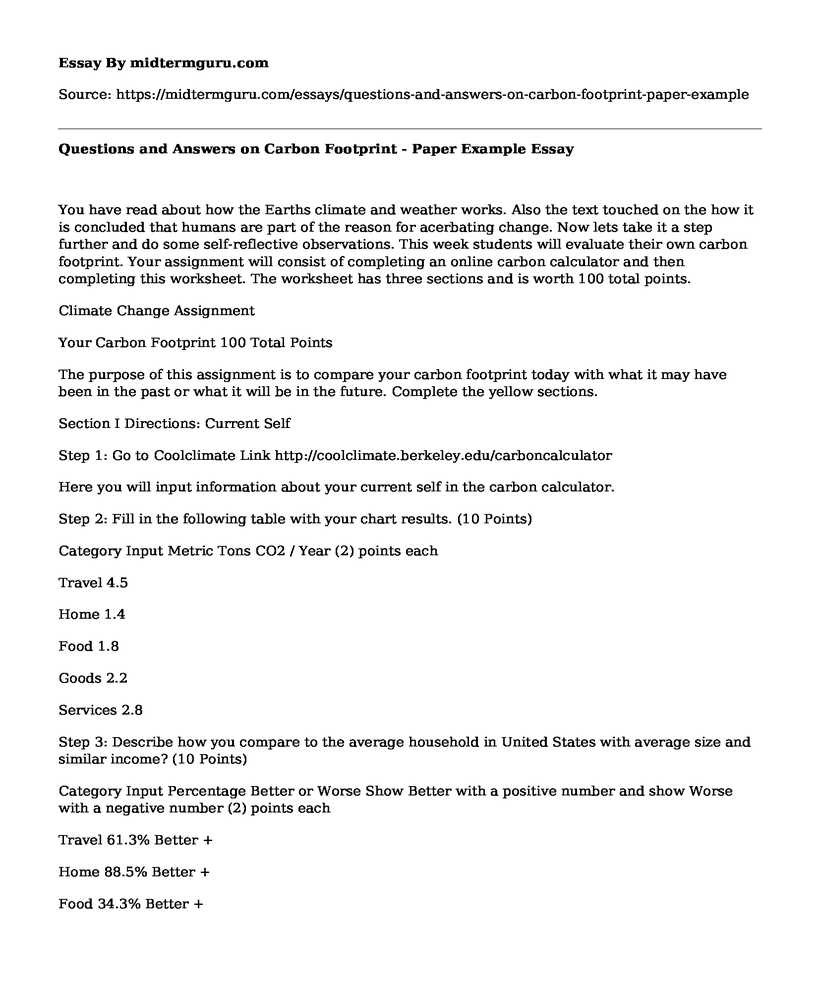 Questions and Answers on Carbon Footprint - Paper Example