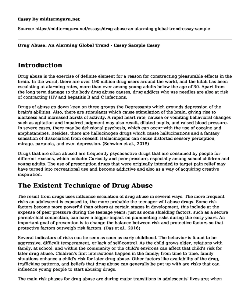 Drug Abuse: An Alarming Global Trend - Essay Sample