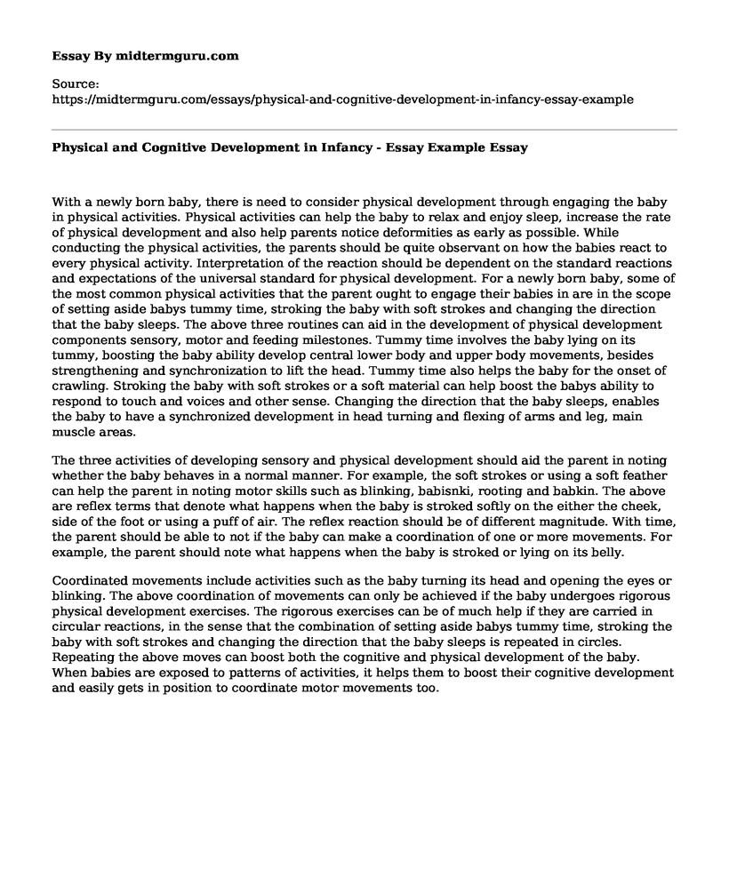 Physical and Cognitive Development in Infancy - Essay Example