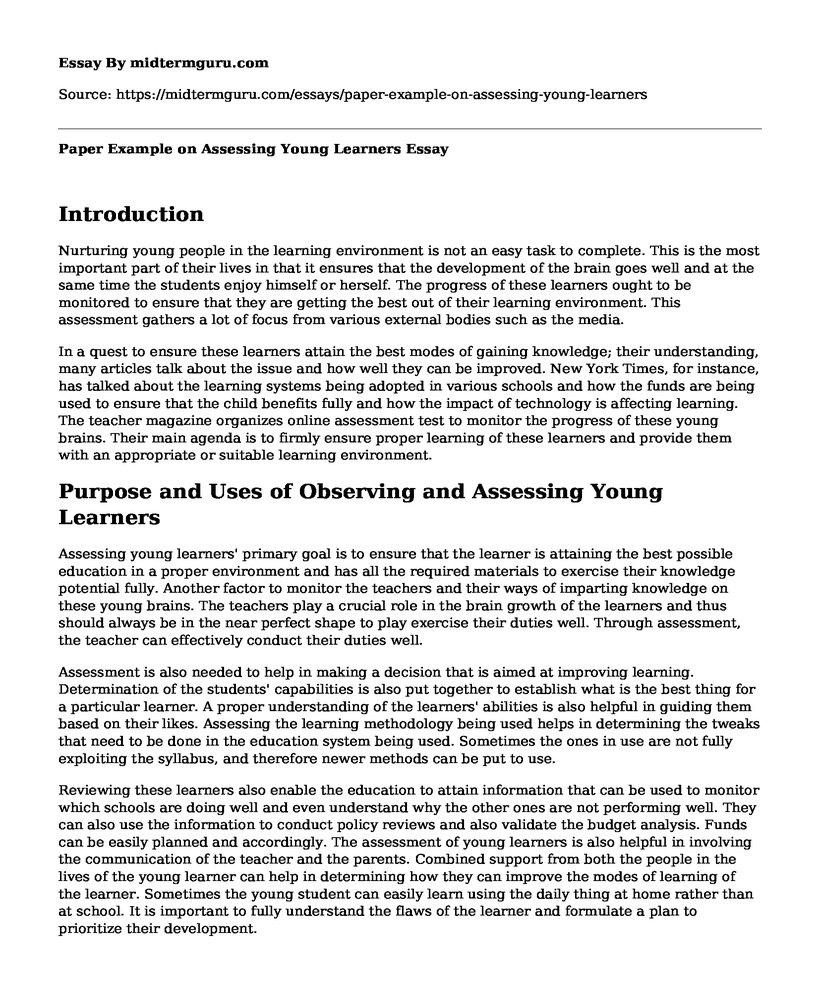 Paper Example on Assessing Young Learners