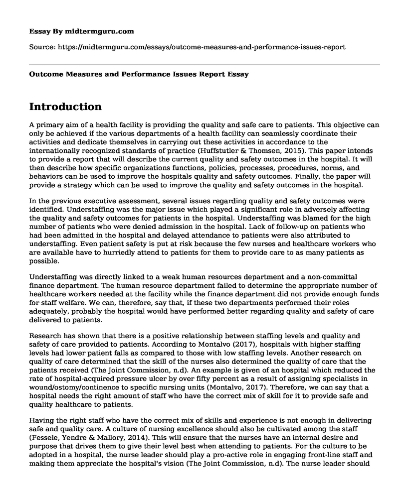 Outcome Measures and Performance Issues Report