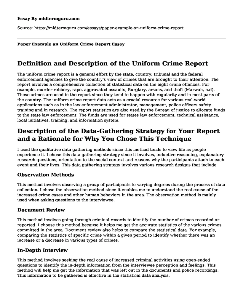 Paper Example on Uniform Crime Report