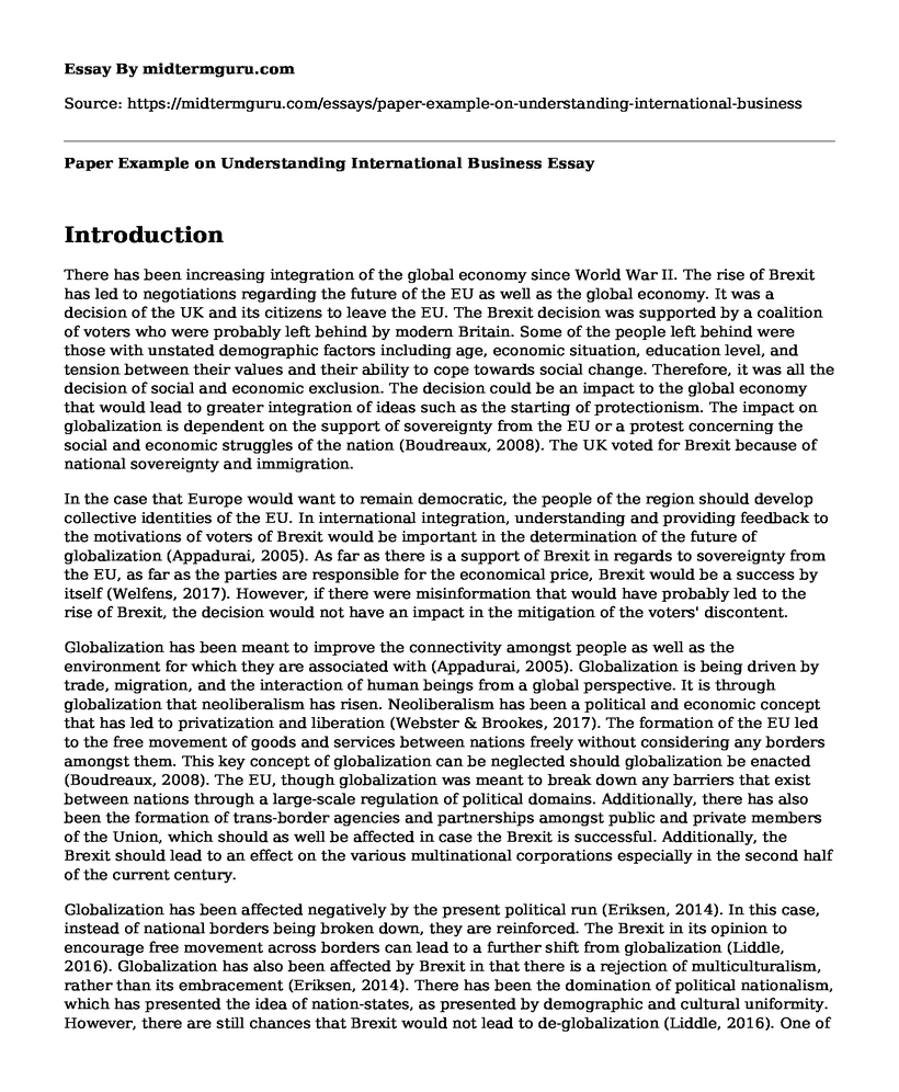 Paper Example on Understanding International Business