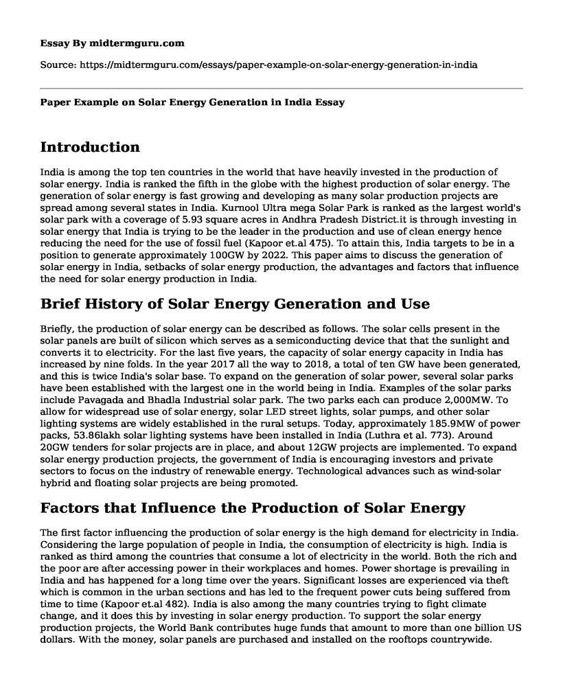 Paper Example on Solar Energy Generation in India