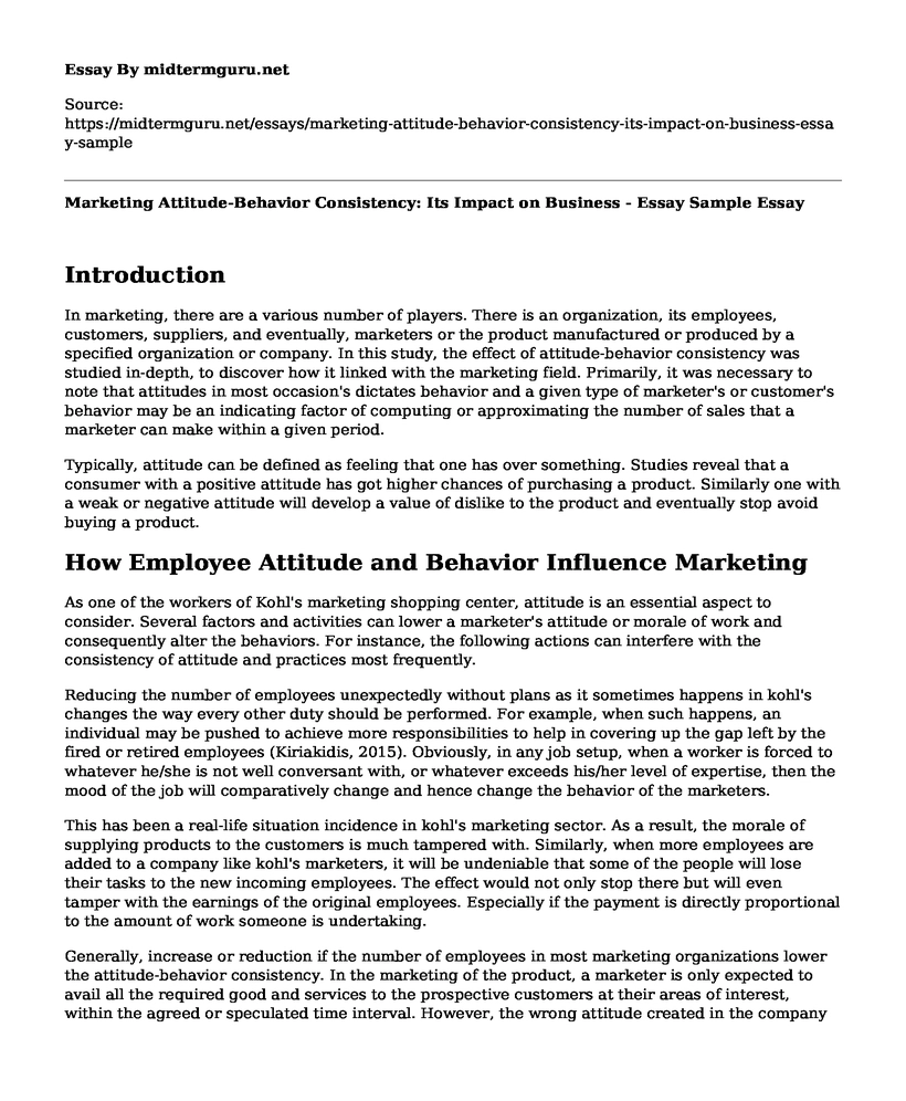 Marketing Attitude-Behavior Consistency: Its Impact on Business - Essay Sample