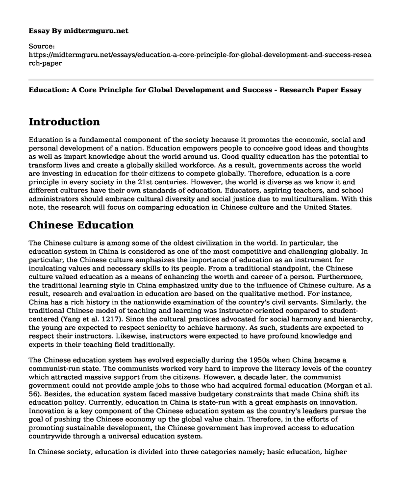 Education: A Core Principle for Global Development and Success - Research Paper