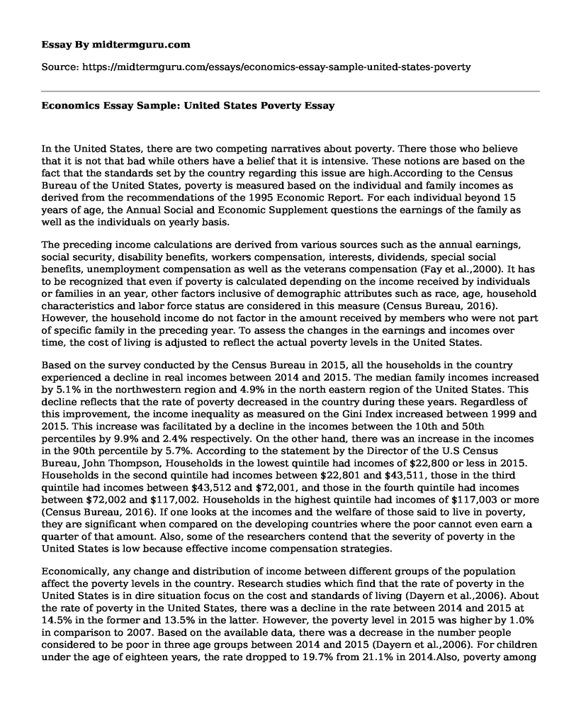 Economics Essay Sample: United States Poverty