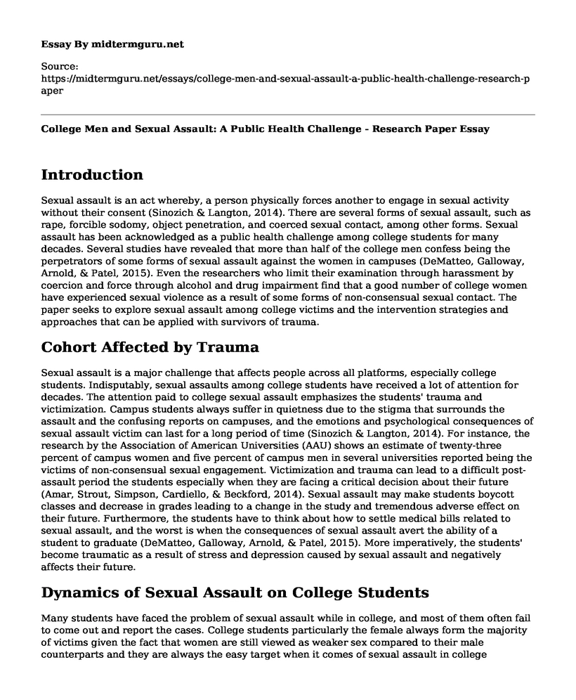 College Men and Sexual Assault: A Public Health Challenge - Research Paper